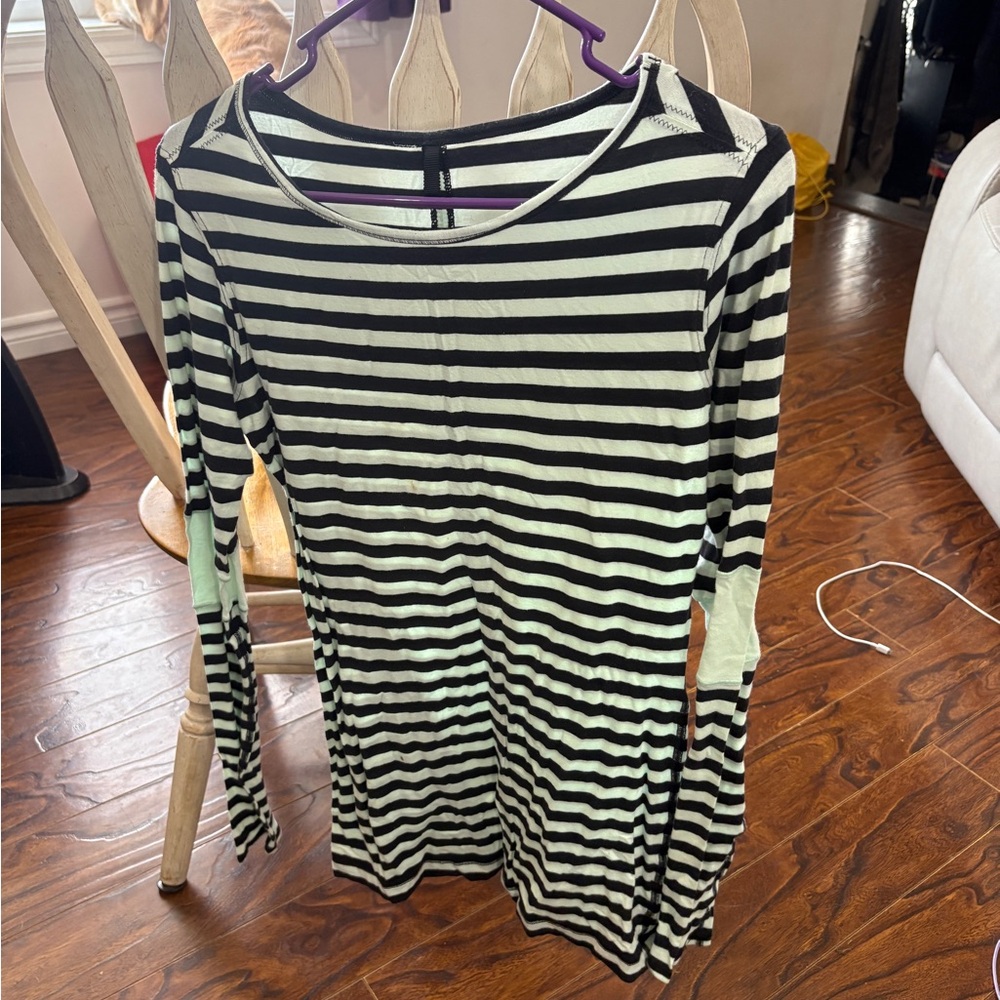 Striped Black and Mint Green Lululemon Long Sleeve Top